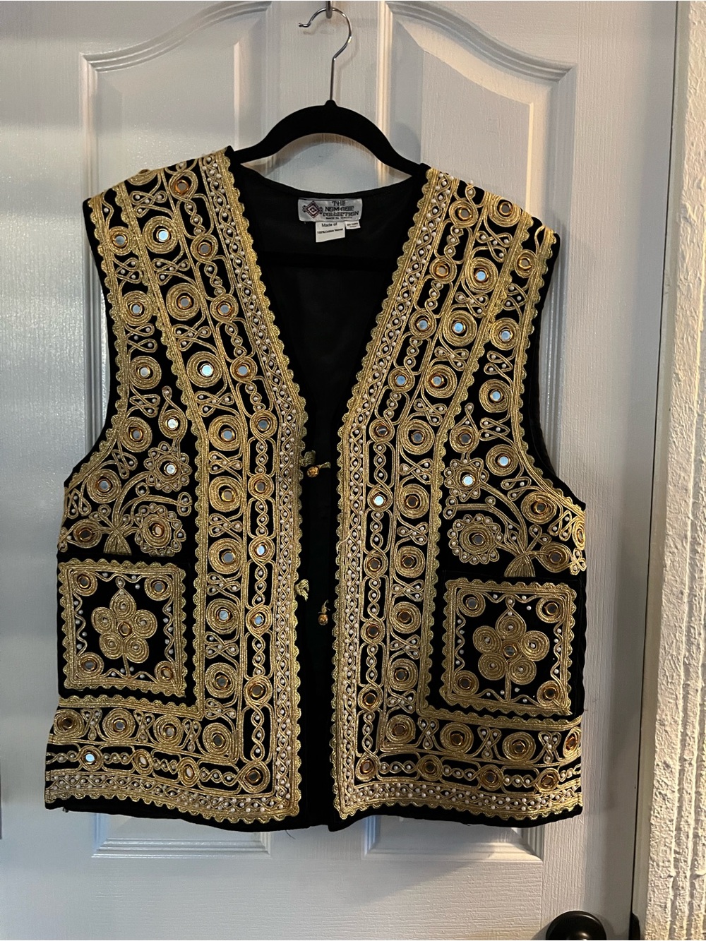 VTG Afghan Gold-Embellished Black Velvet Women's Vest Unisex